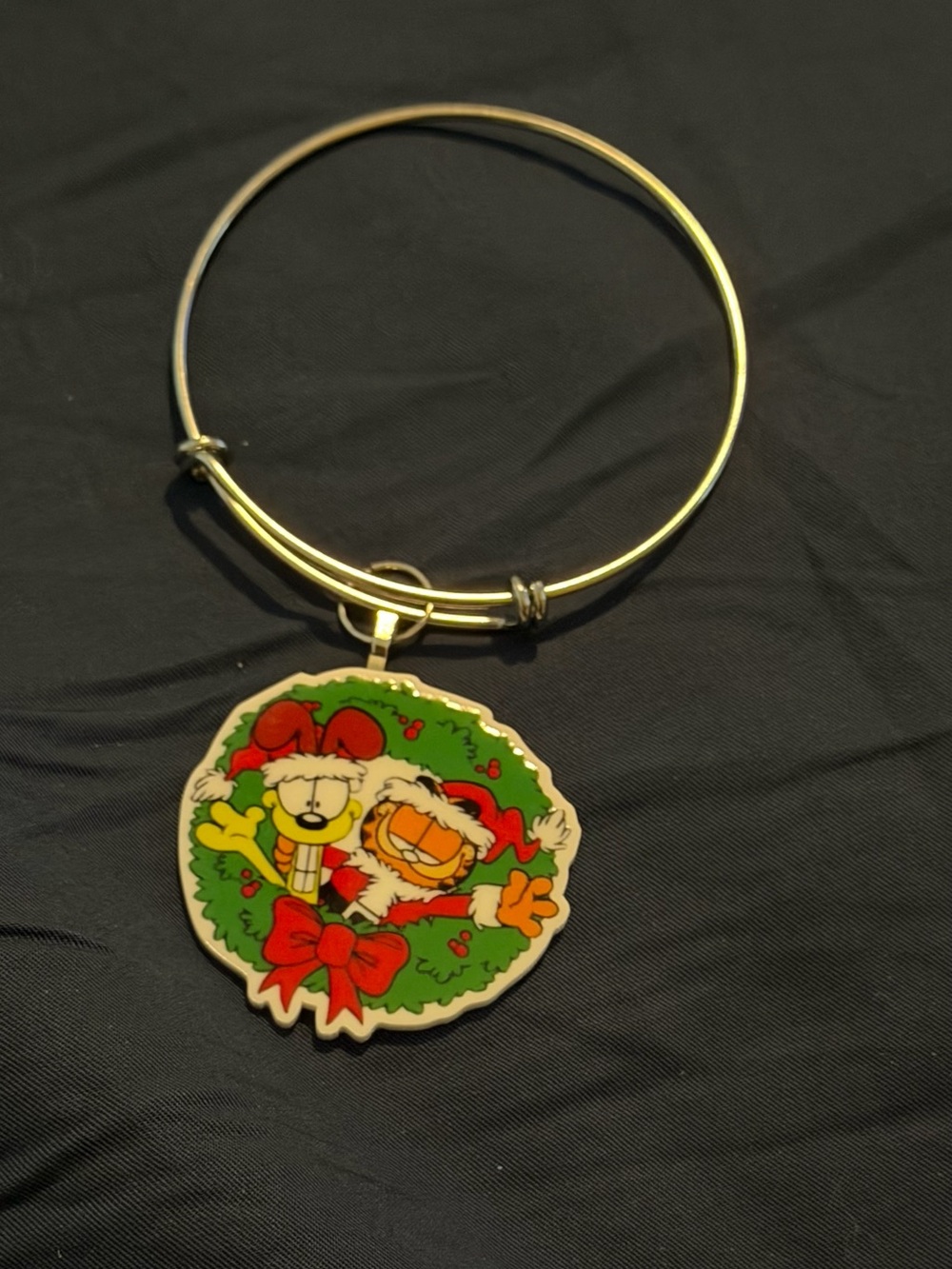 Charm Bangle Bracelet with Garfield Holiday Wreath Charm